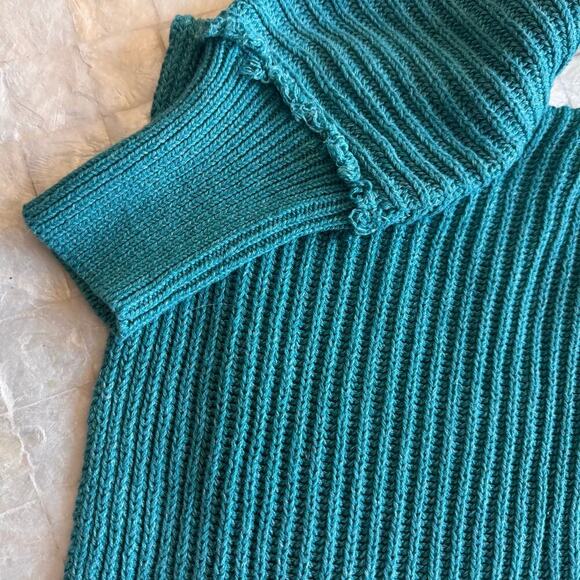 Free People Marlie sweater oversized sz Large L teal turquoise blue ribbed knit - Picture 8 of 8